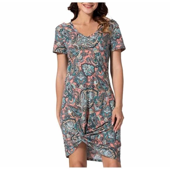 NWT Womens Wekili Paisley Print Knot Front Statement Dress - Sz M - Picture 1 of 3